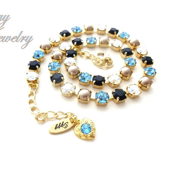 NEBULA GLOW 8mm Tennis Necklace made with Genuine Austrian Crystals and Pearls - Picture 5 of 8